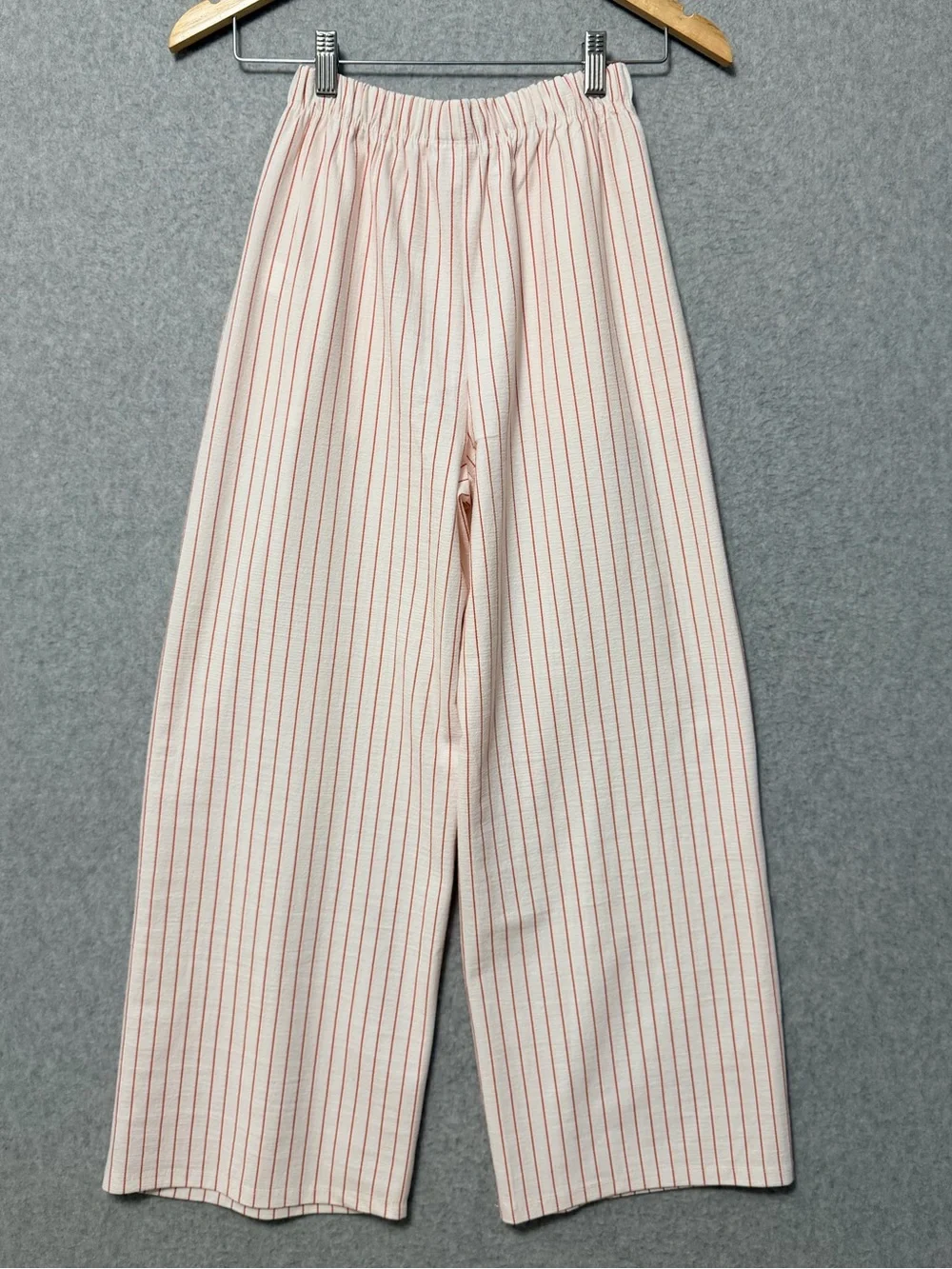 Zara Girls Striped Wide Leg Pull On Pants Size 13/14 White Red Textured
